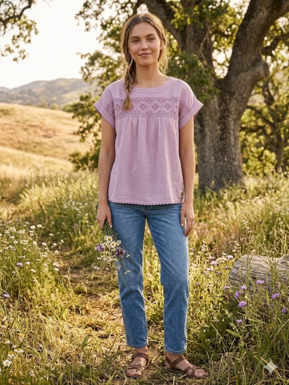 Blu Pepper NWT Dolman Sleeve Top Pink/Lilac Crochet Lace Yoke Size L